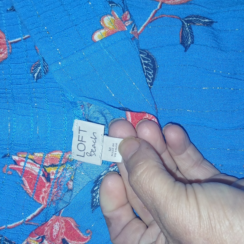 LOFT Womens Size M Beach Blue Floral Wide Leg Pants - Picture 2 of 2